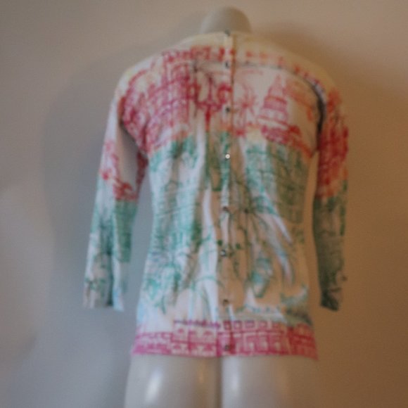 Womens Leo & Ugo White Multicolor V-Neck Print Design Sweater 2 US/M * - Picture 8 of 12